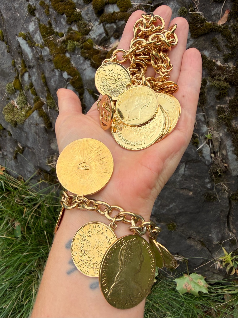 Ben-Amun 24K Gold Plated Moroccan Coin Charm Necklace Bracelet Set - Picture 9 of 13